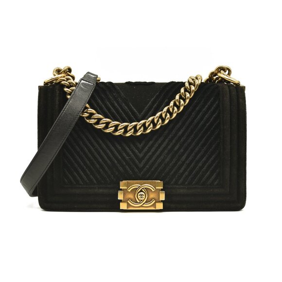 Chanel  Velvet Chevron Quilted Medium Boy Flap Black - Picture 1 of 15